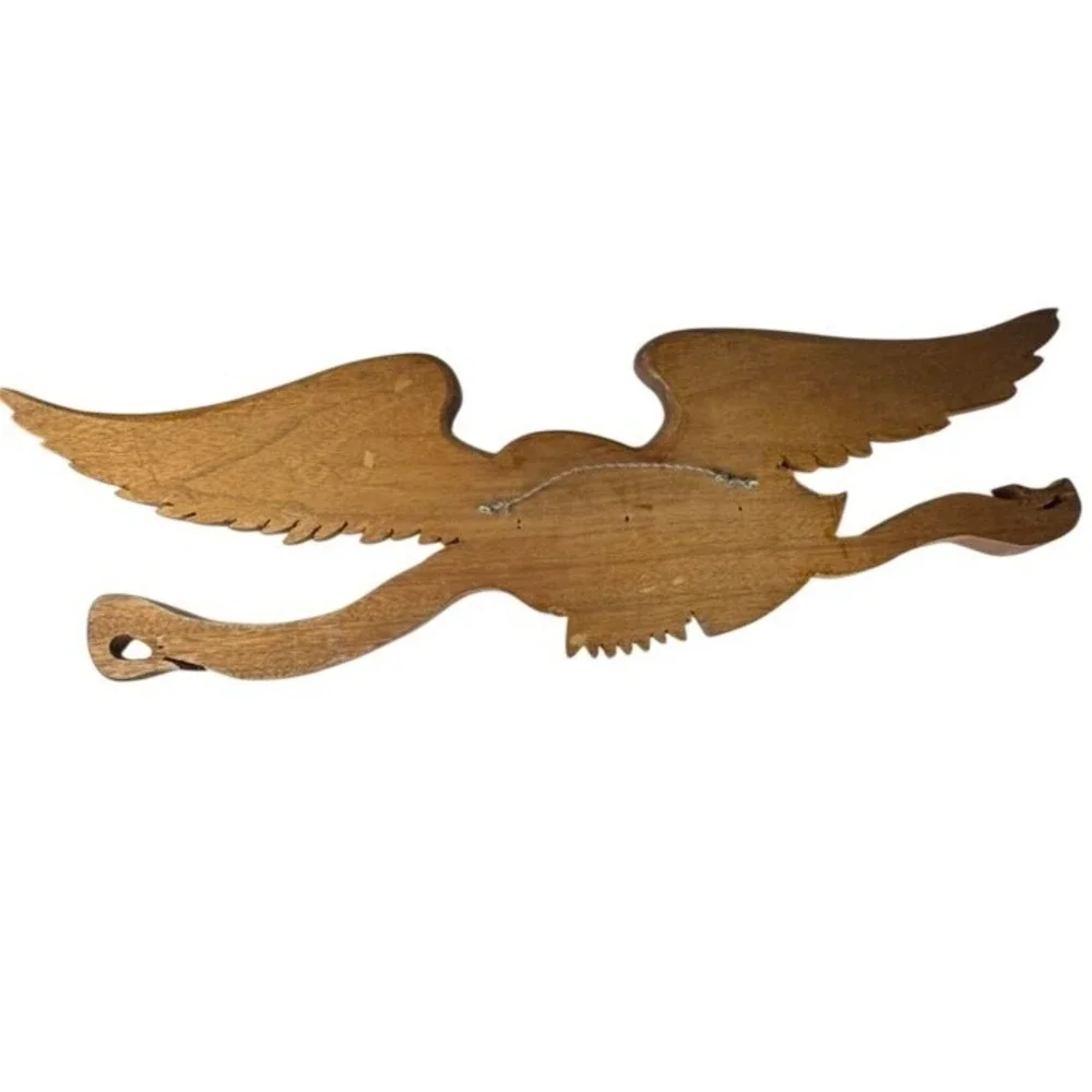 Wood Eagle Wall Plaque Unisex Large Brown Excellent Patriotic Folk Art